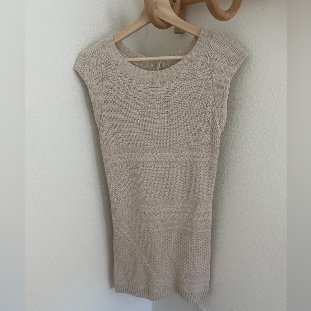 THEORY ivory cream cable knit wool cashmere blend mini dress tunic size S